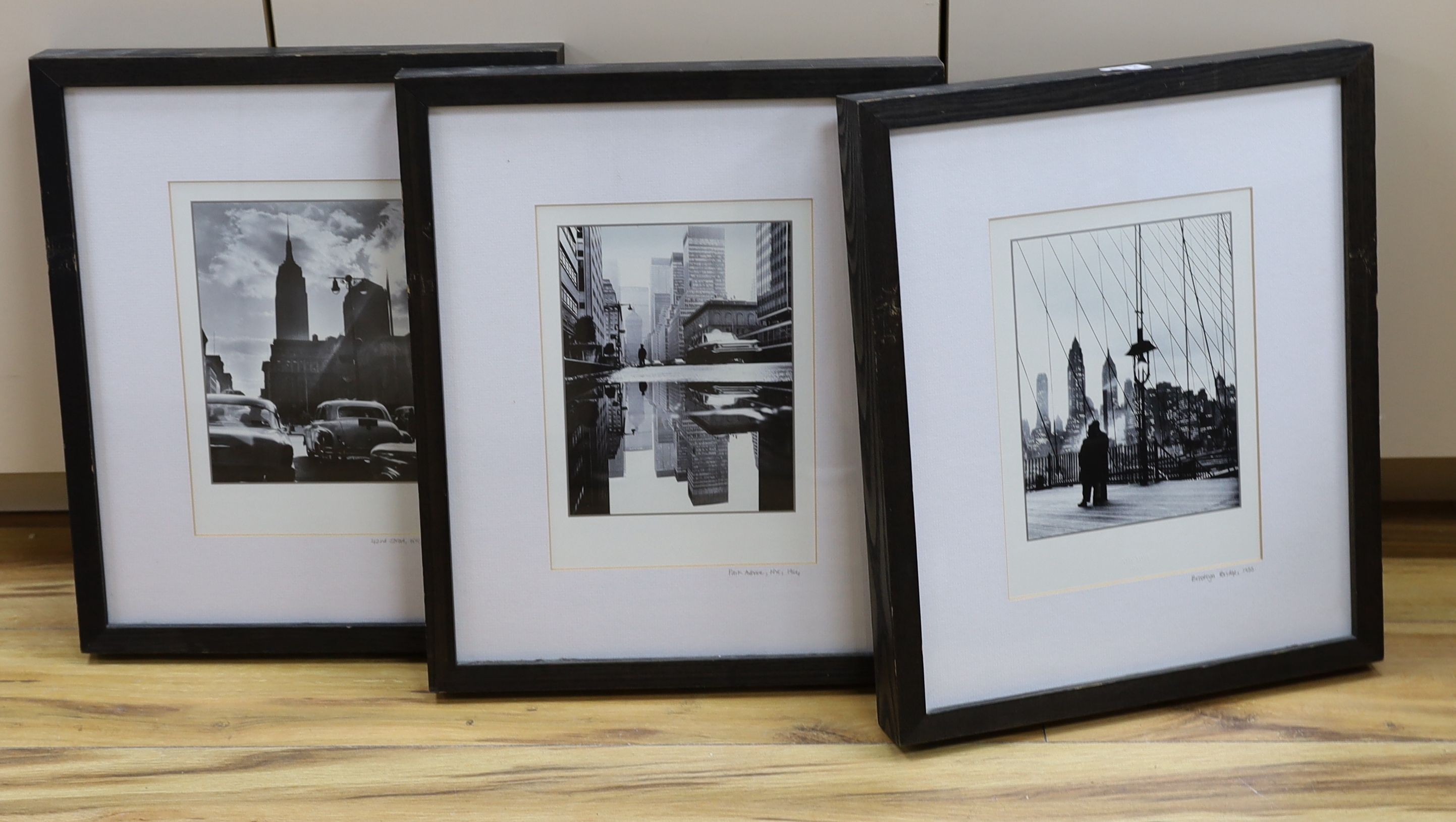 Mario de Biasi, three black and white photographs, '42nd Street', 'Park Avenue' and 'Brooklyn Bridge', overall 28 x 20cm